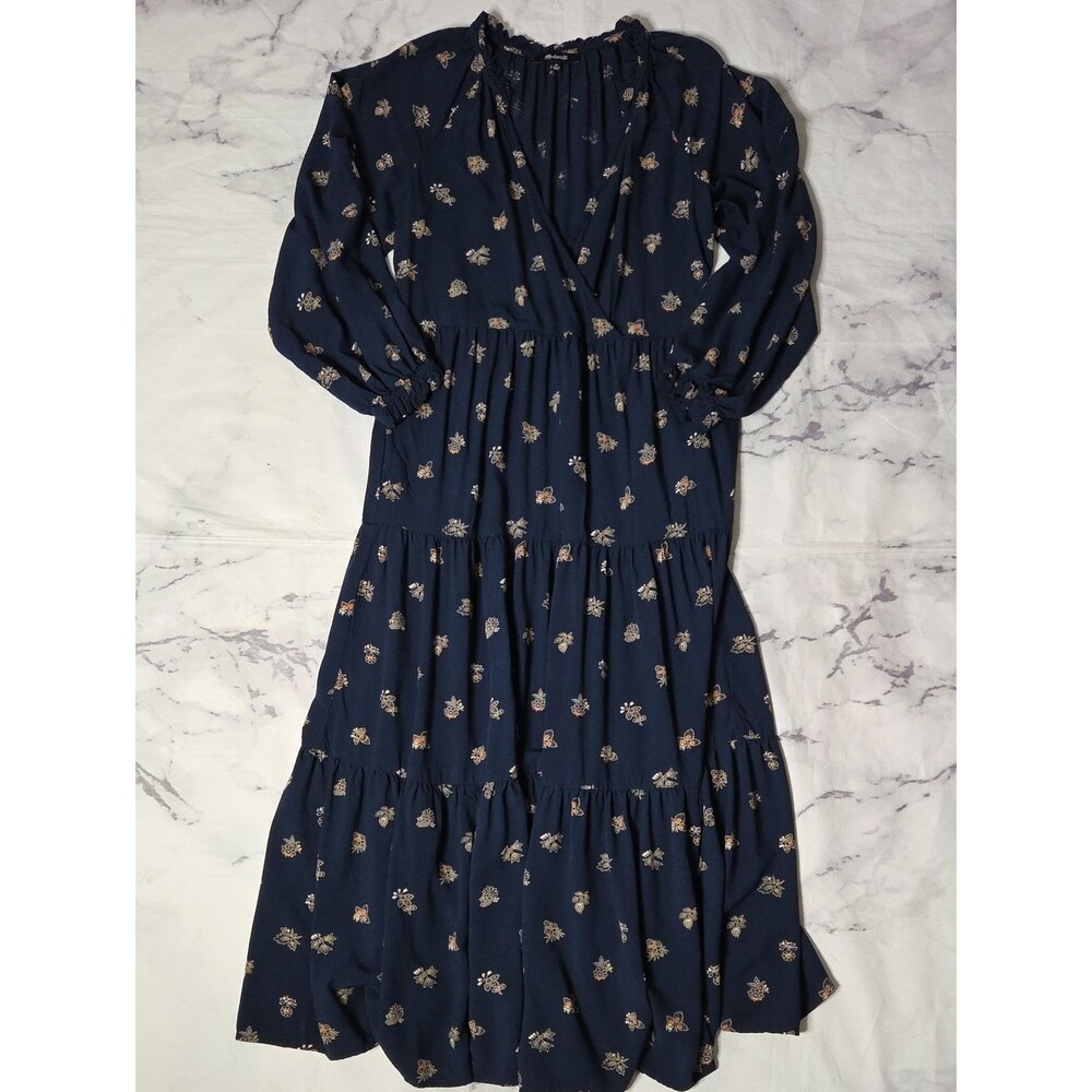 Madewell Challis Midi Dress Long Sleeve In Navy